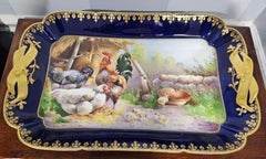 1909 Limoges Hand-Painted Blue Cobalt and Double Gilt Decorated Platter, Signed