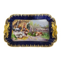 1909 Limoges Hand-Painted Blue Cobalt and Double Gilt Decorated Platter, Signed