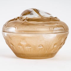 1909 René Lalique - Powder Box Scarabee Beetle Glass Sepia Patina for Piver