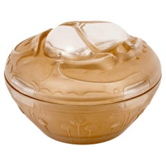 1909 René Lalique - Powder Box Scarabee Beetle Glass Sepia Patina for Piver