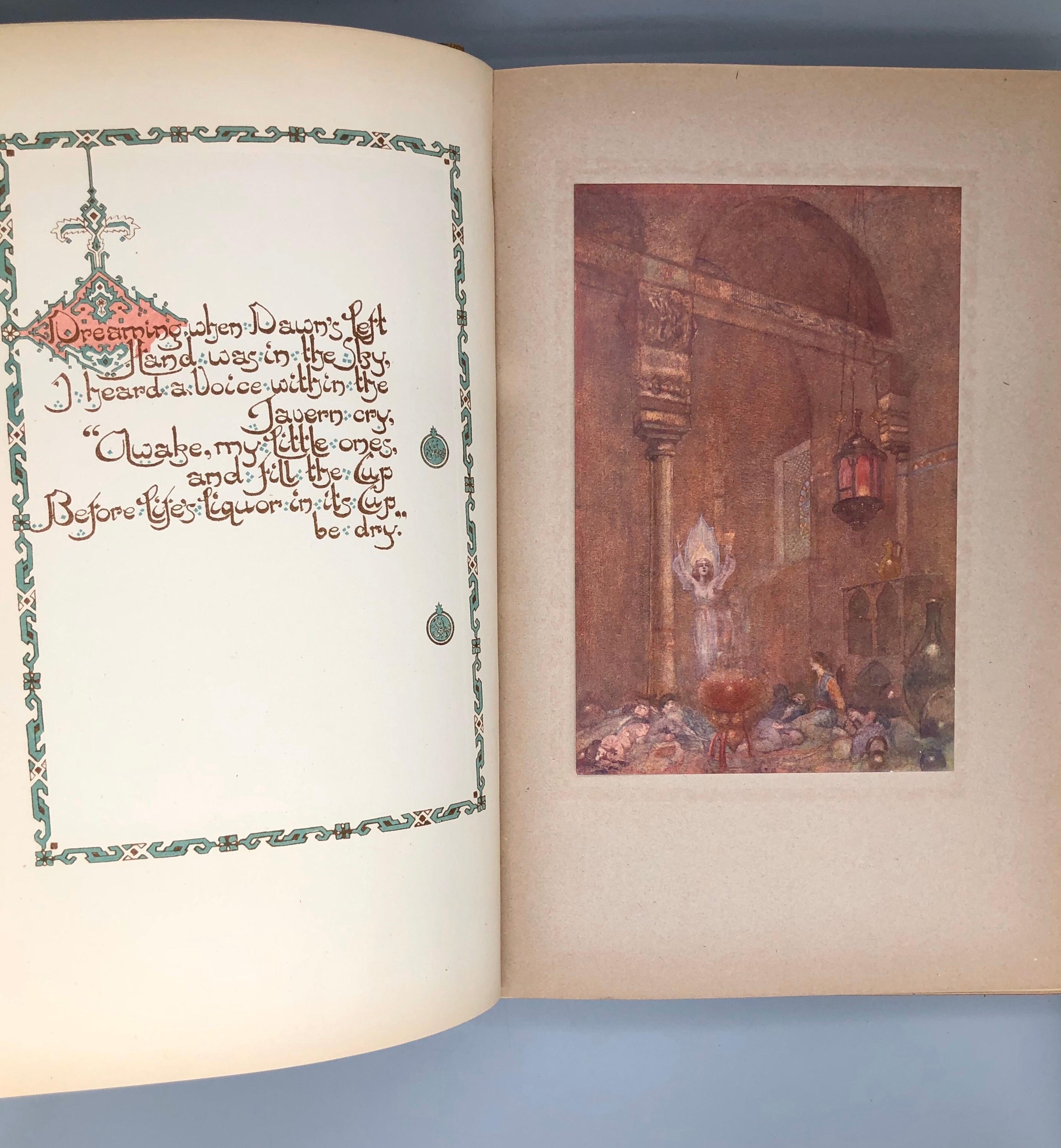 Islamic 1909 Rubaitat of Omar Khayyam Book Illustrated by Willy Pogany Color Plates For Sale