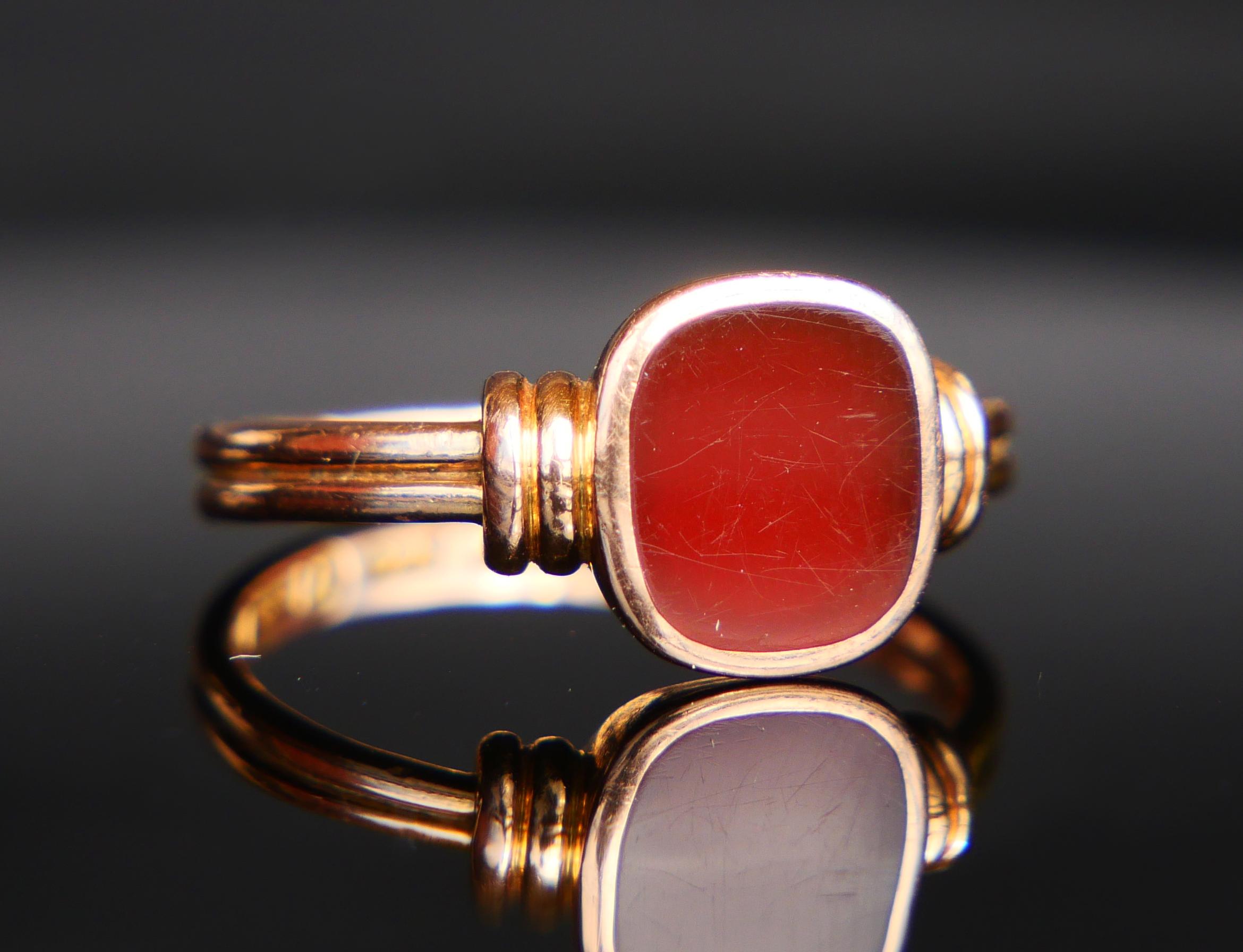 1909 Signet Unisex Ring Carnelian solid 18K Gold ØUS7.25 /3.53gr 1