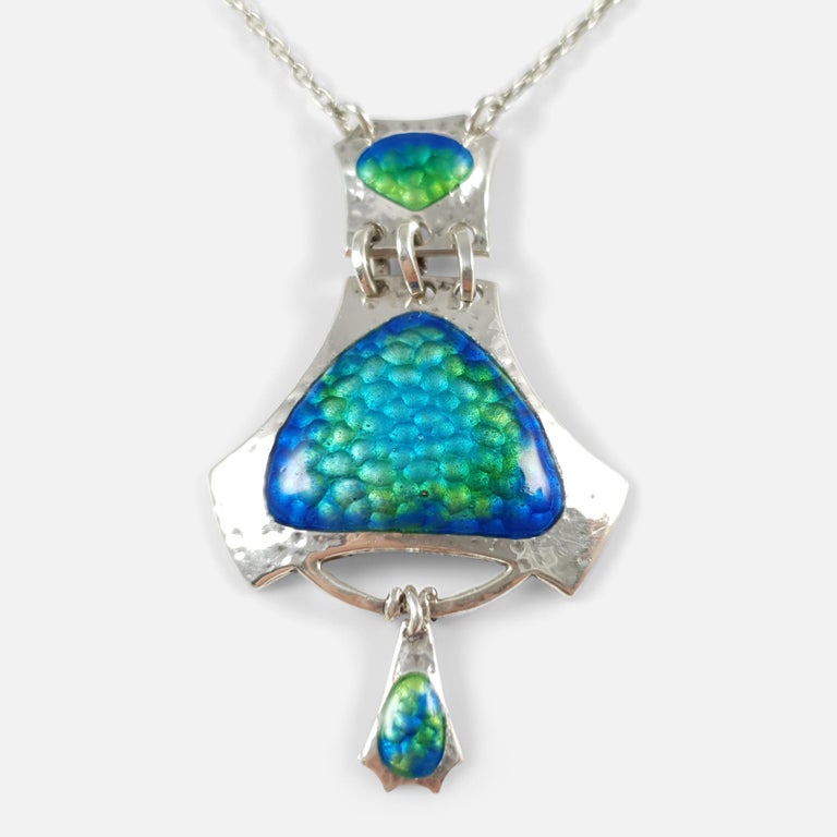 1909 Smith and Ewen Arts and Crafts Sterling Silver Enamel Pendant