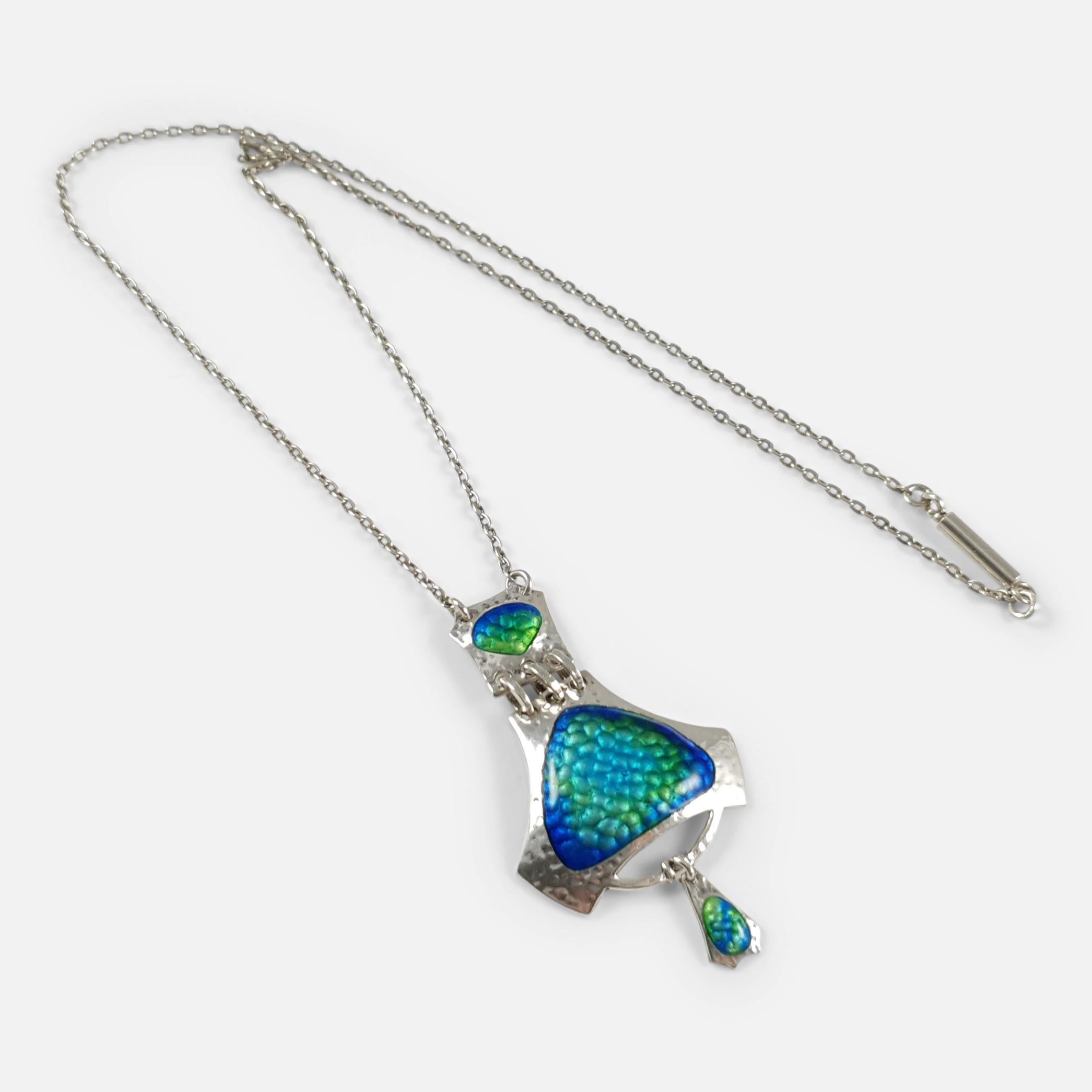 Arts and Crafts 1909 Smith & Ewen Arts & Crafts Sterling Silver Enamel Pendant Necklace