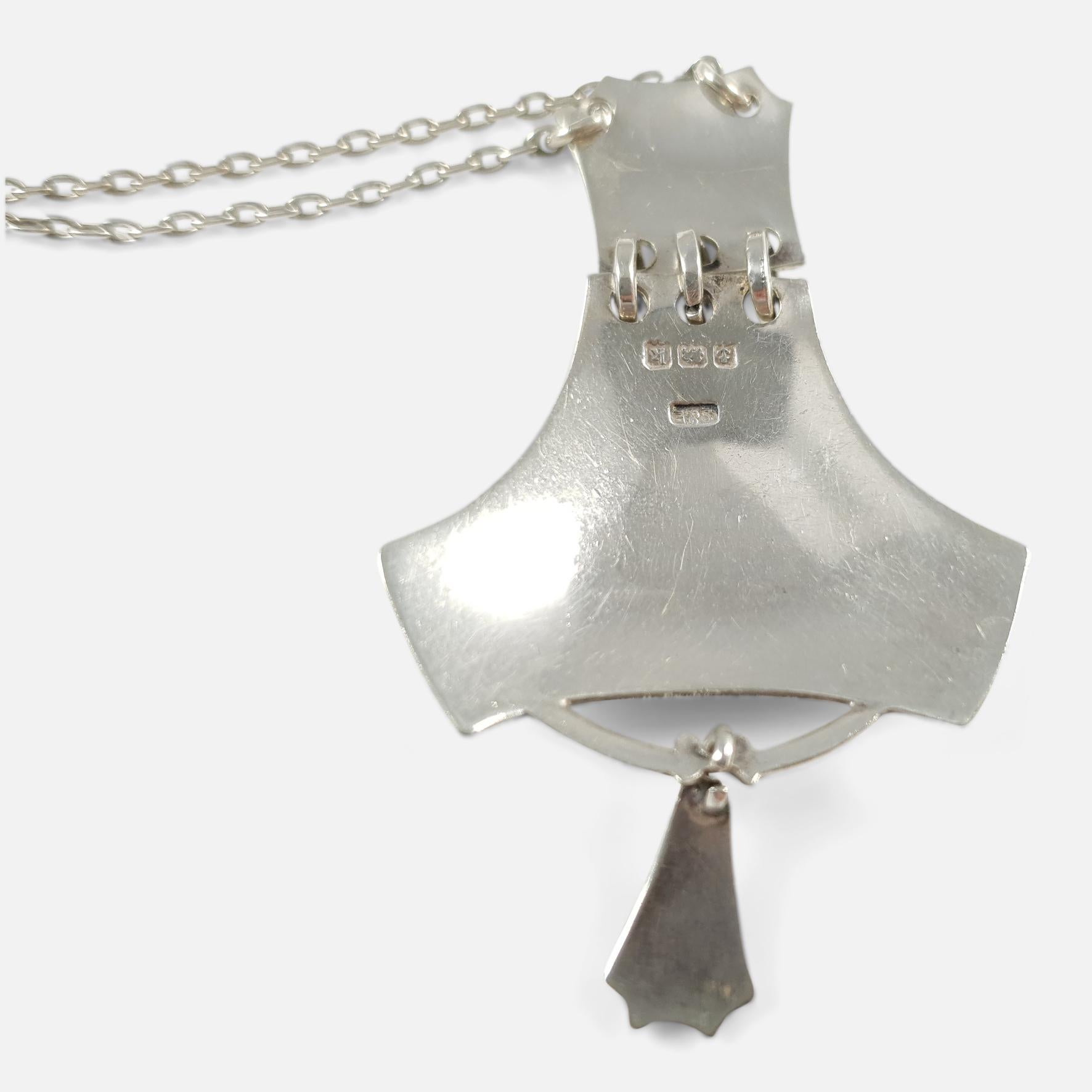 Women's 1909 Smith & Ewen Arts & Crafts Sterling Silver Enamel Pendant Necklace