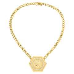 Antique 1909 US Indian Head $5 Gold Coin Pendant Necklace, 14K Gold with Diamonds