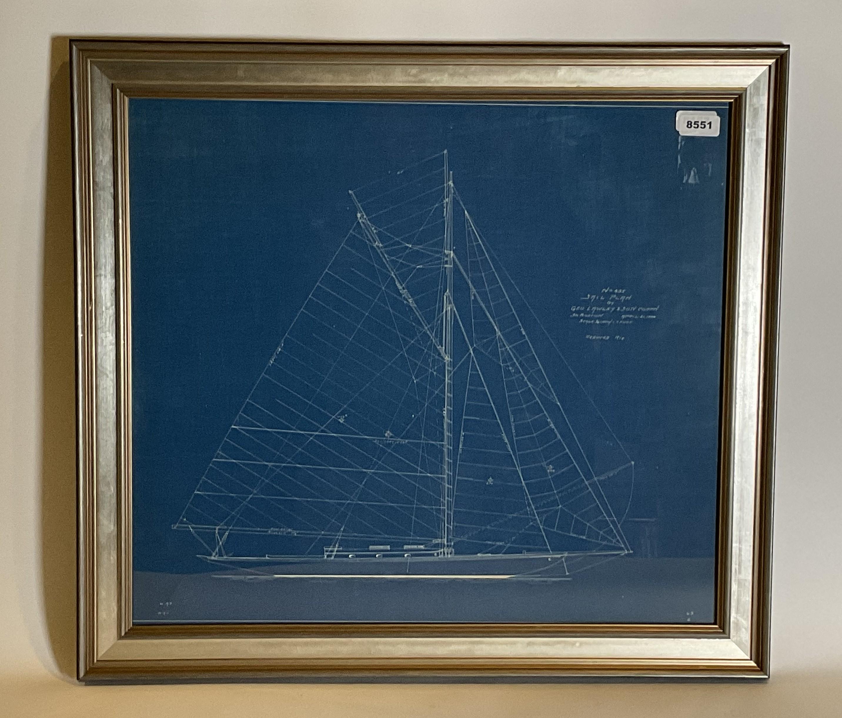 1909 Yacht Blueprint frm George Lawley In Good Condition For Sale In Norwell, MA