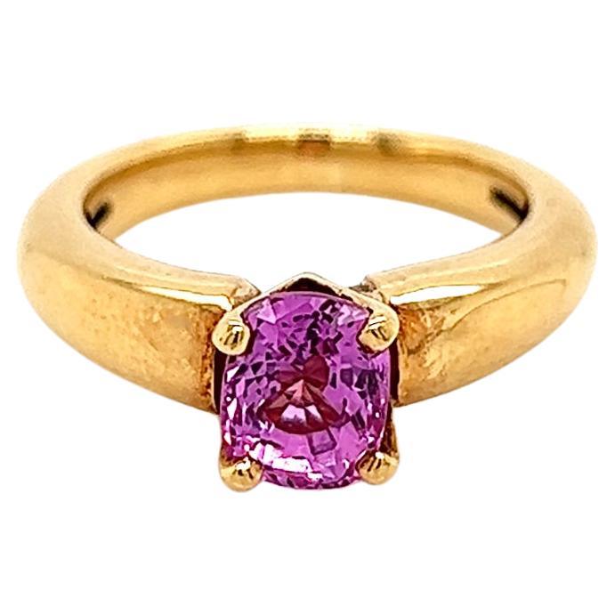 1.90 Carat Pink Sapphire Solitaire Ladies Ring in Yellow Gold Band For Sale