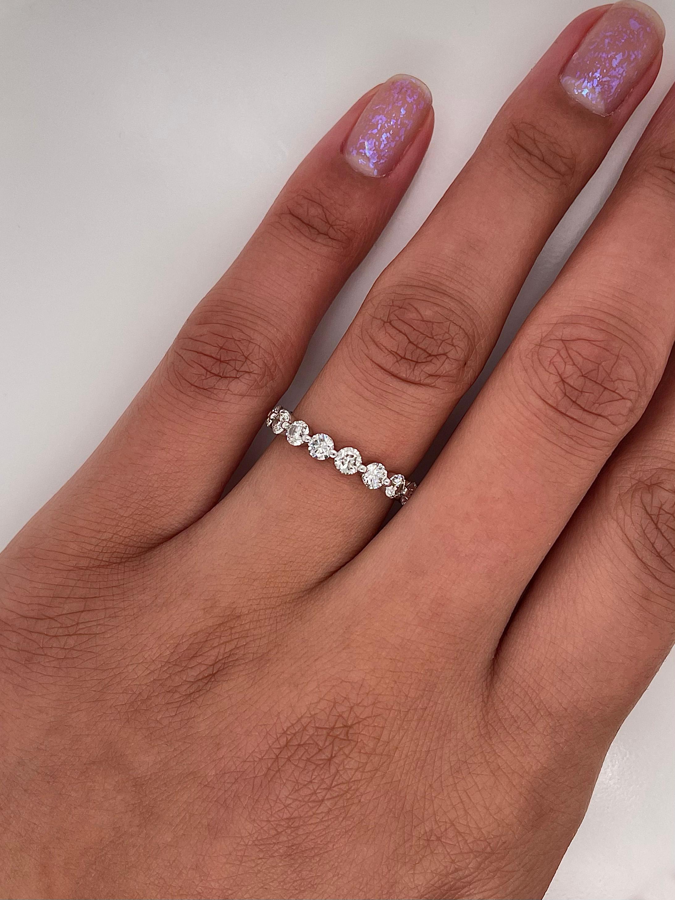Brilliant Cut 1.90 Carat Shared Prong Diamond Eternity Band in 14K White Gold For Sale