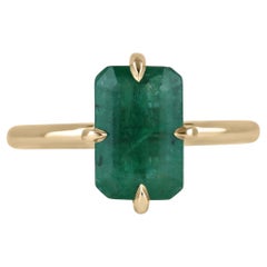 1,90 ct 14K Anillo Solitario Corte Esmeralda Verde Oscuro Anillo Oro Garra Vertical