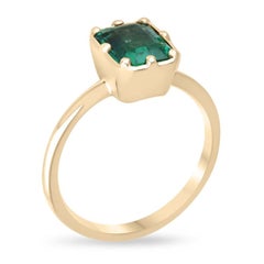 1.90ct 14K Deep Green Emerald Solitaire Ring Emerald Cut Georgian Style 585 Gold