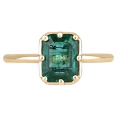 1.90ct 14K Deep Green Emerald Solitaire Ring Emerald Cut Georgian Style 585 Gold