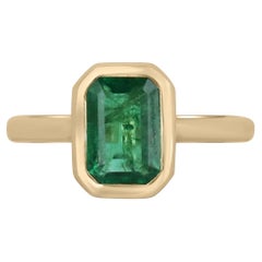 1.90ct 14K North to South Classic Emerald Cut Emerald Solitaire Gold Bezel Ring