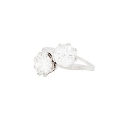 1.90ct + 2.09ct Old Cut Diamond Toi Et Moi Crossover Platinum Engagement Ring