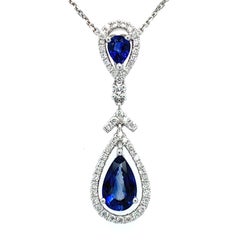 1.90ct Ceylon Sapphire Diamonds Drop Necklace 18K White Gold