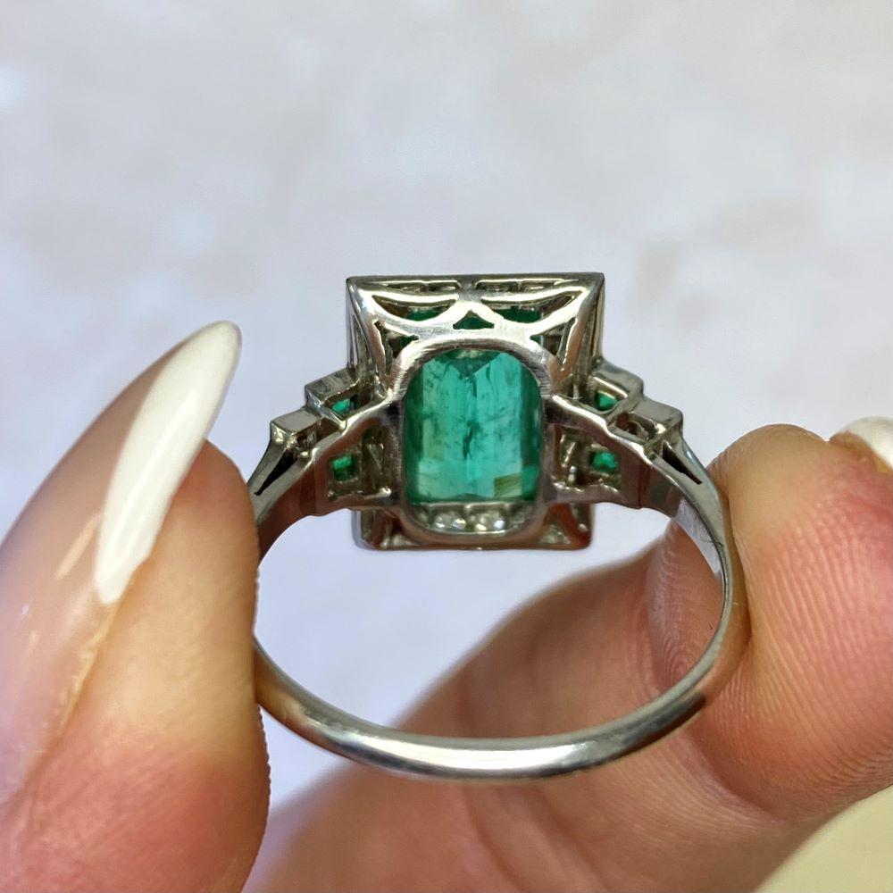 1.90ct Emerald Cut Emerald Engagement Ring, Diamond Halo, Platinum For Sale 6