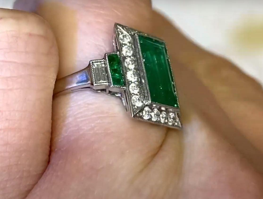 1.90ct Emerald Cut Emerald Engagement Ring, Diamond Halo, Platinum For Sale 1
