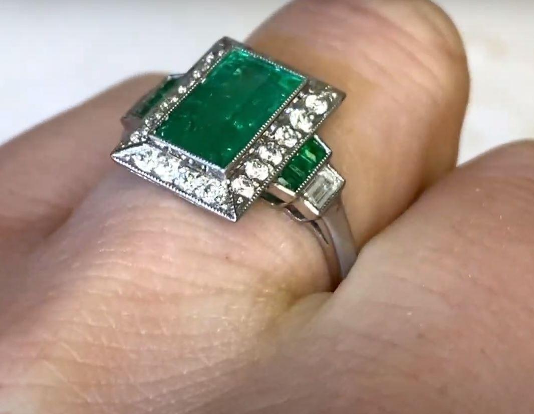 1.90ct Emerald Cut Emerald Engagement Ring, Diamond Halo, Platinum For Sale 2