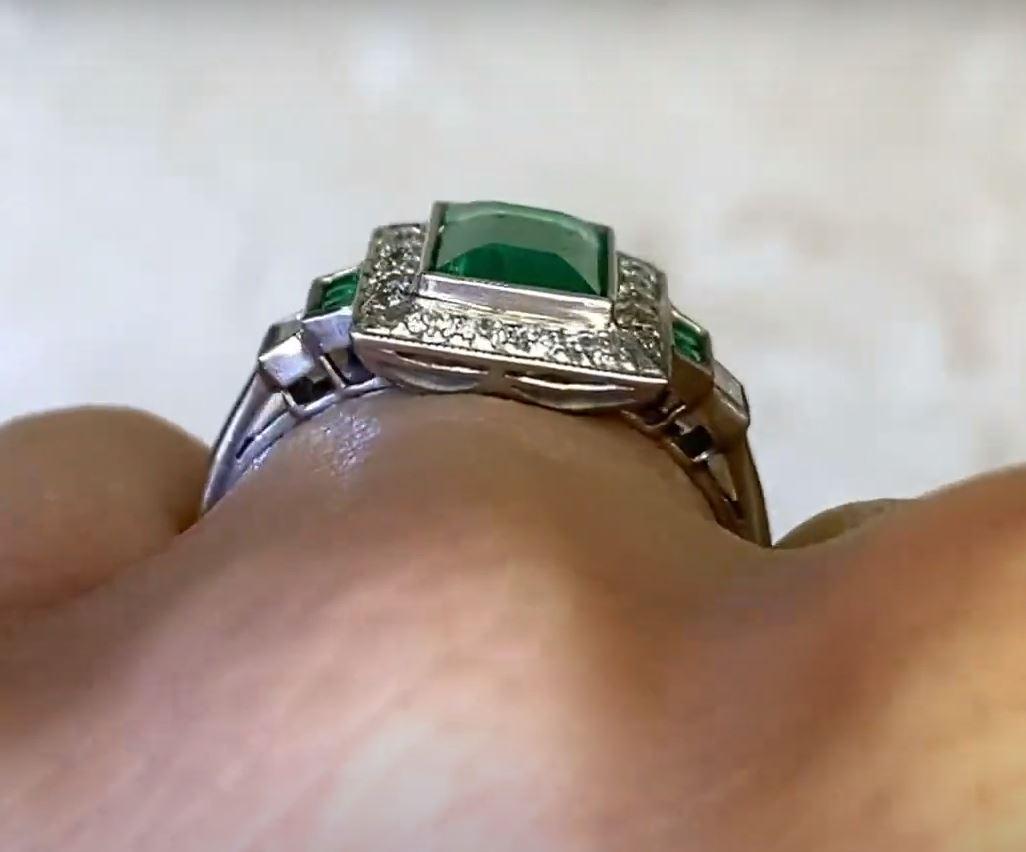 1.90ct Emerald Cut Emerald Engagement Ring, Diamond Halo, Platinum For Sale 3