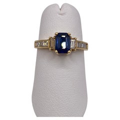 1.90ct Emerald Cut Sapphire & Diamond RIng in 18KY Yellow Gold