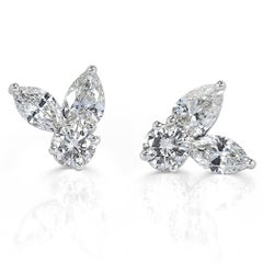 1.90ct Marquise Cut, Pear Shaped and Round Brilliant Cut Diamond Cluster Stud
