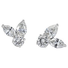 1.90ct Marquise Cut, Pear Shaped and Round Brilliant Cut Diamond Cluster Stud