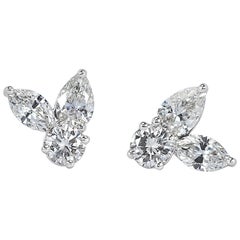 1.90ct Marquise, Pear Shaped and Round Brilliant Cut Diamond Cluster Stud