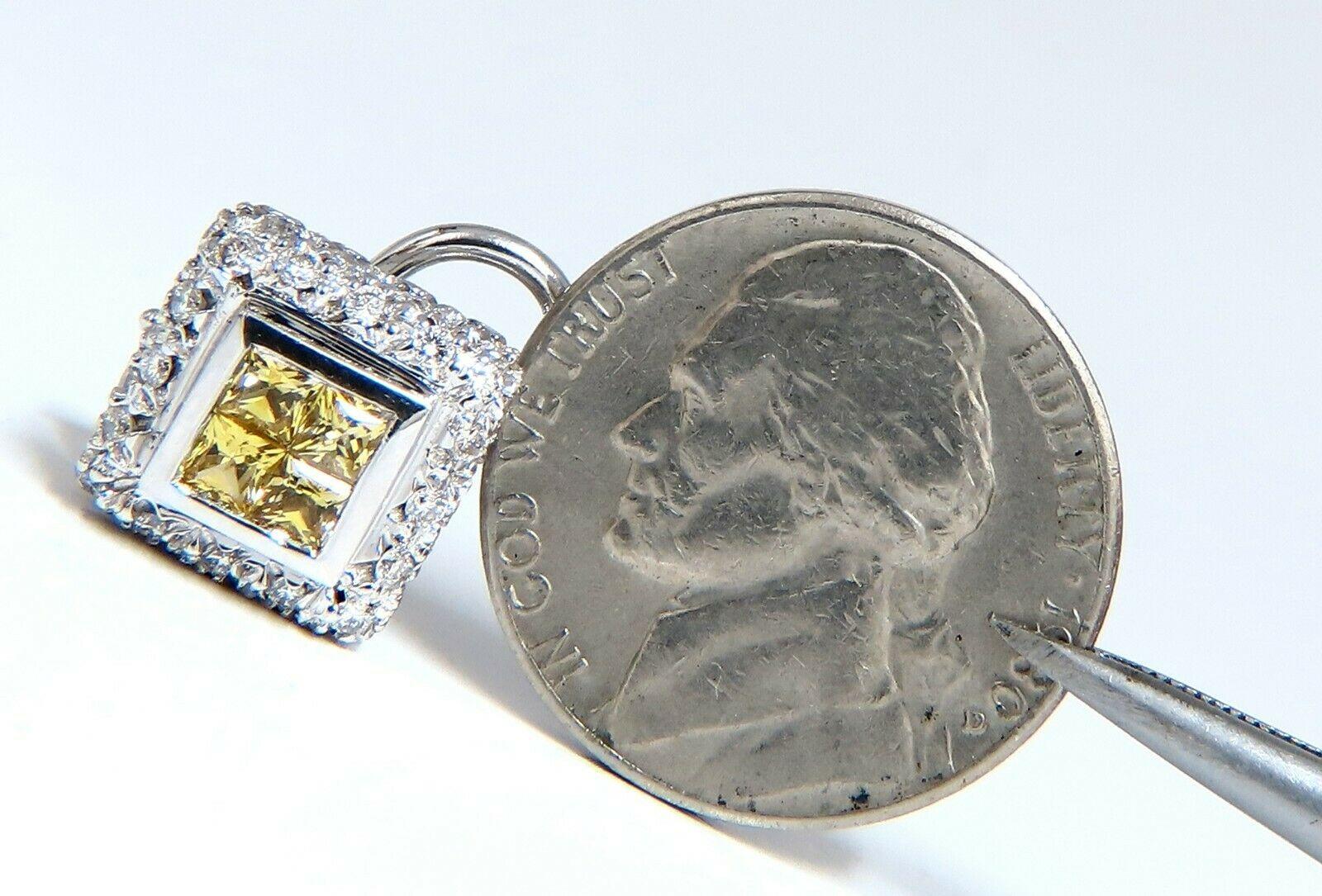1.90 Quilates Zafiro Amarillo Canario Natural Pendientes de Clip de Diamantes 18 Kilates Omega Moderno en venta