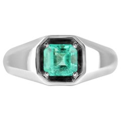 Anello solitario con smeraldo colombiano Asscher da 1,90 ct PLAT per uomo o unisex