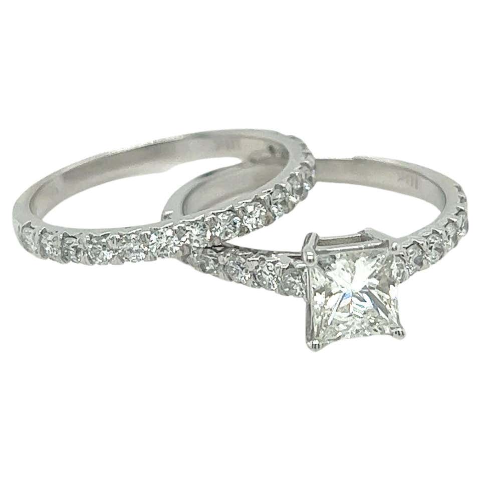 Princess Rentagle Ring Princess Cut Engagement Ring with Natural Diamond Band For Sale at 1stDibs