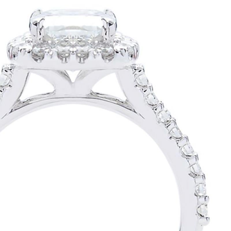 Radiant Cut 1.90ct Radiant Diamond Halo Engagement Ring in 14K WG 0.60ct Side Diamonds For Sale