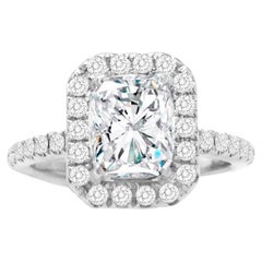 1.90ct Radiant Diamond Halo Engagement Ring in 14K WG 0.60ct Side Diamonds