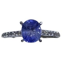1.90ct Sapphire Diamond Chunky Solitaire Engagement Ring In 18ct White Gold
