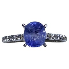1.90ct Sapphire Diamond Chunky Solitaire Engagement Ring In 18ct White Gold