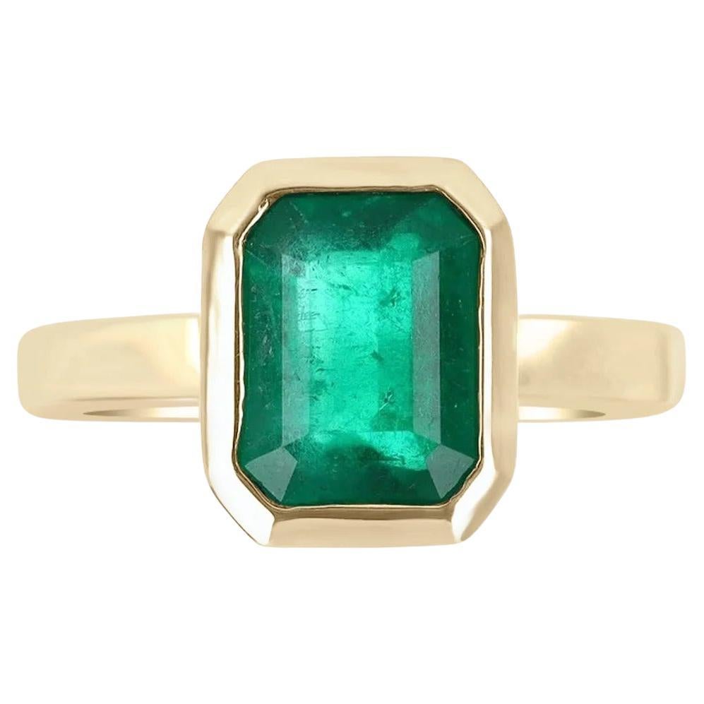 1.90cts 14K Bezel Set Colombian Emerald Solitaire Ring
