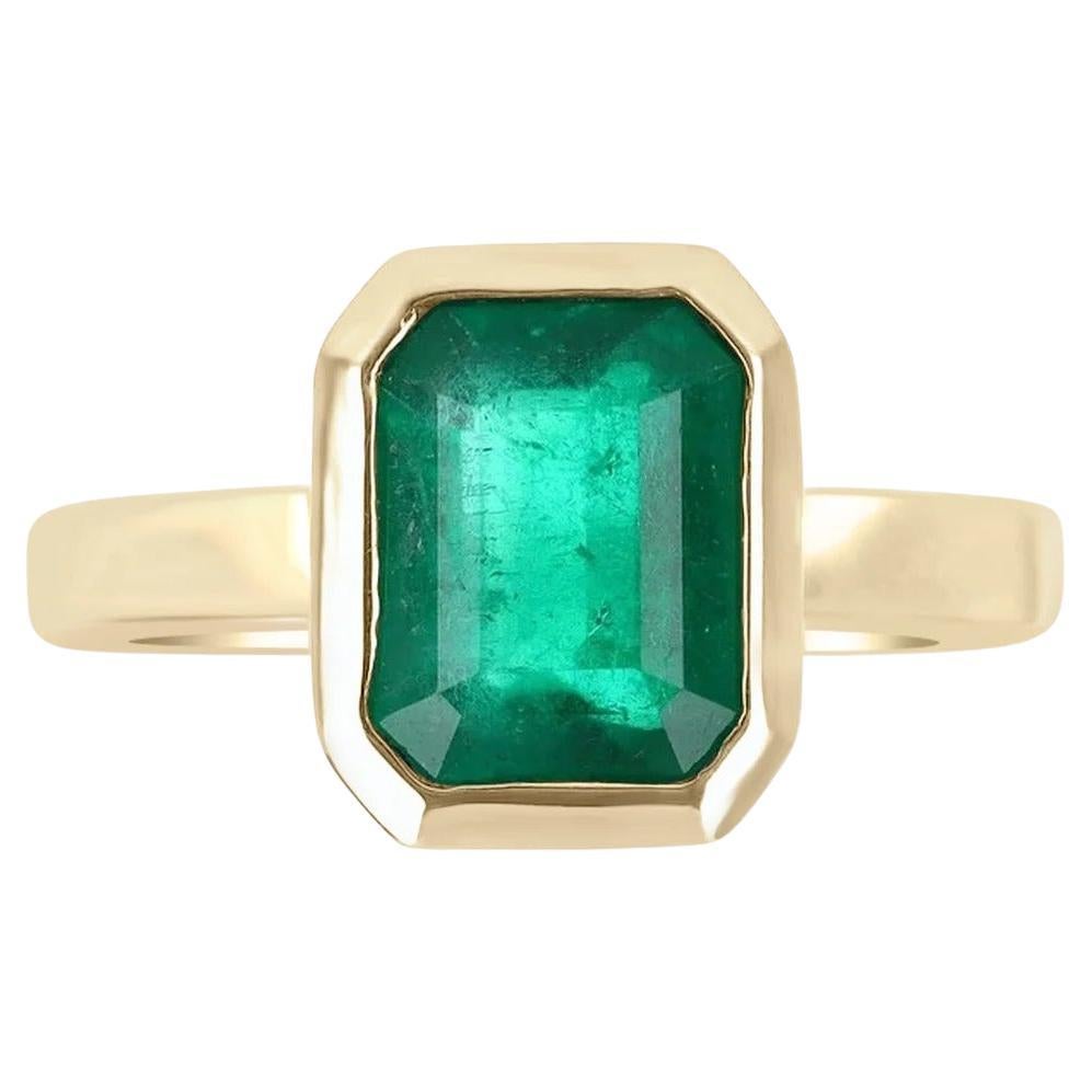 1.90cts 14K Bezel Set Colombian Emerald Solitaire Ring 