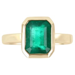 1.90cts 14K Bezel Set Colombian Emerald Solitaire Ring 