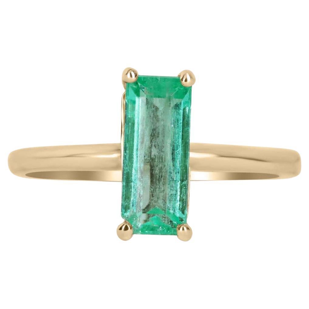 1.90cts Long Emerald Cut Colombian Emerald Solitaire Gold Anniversry Ring 14K