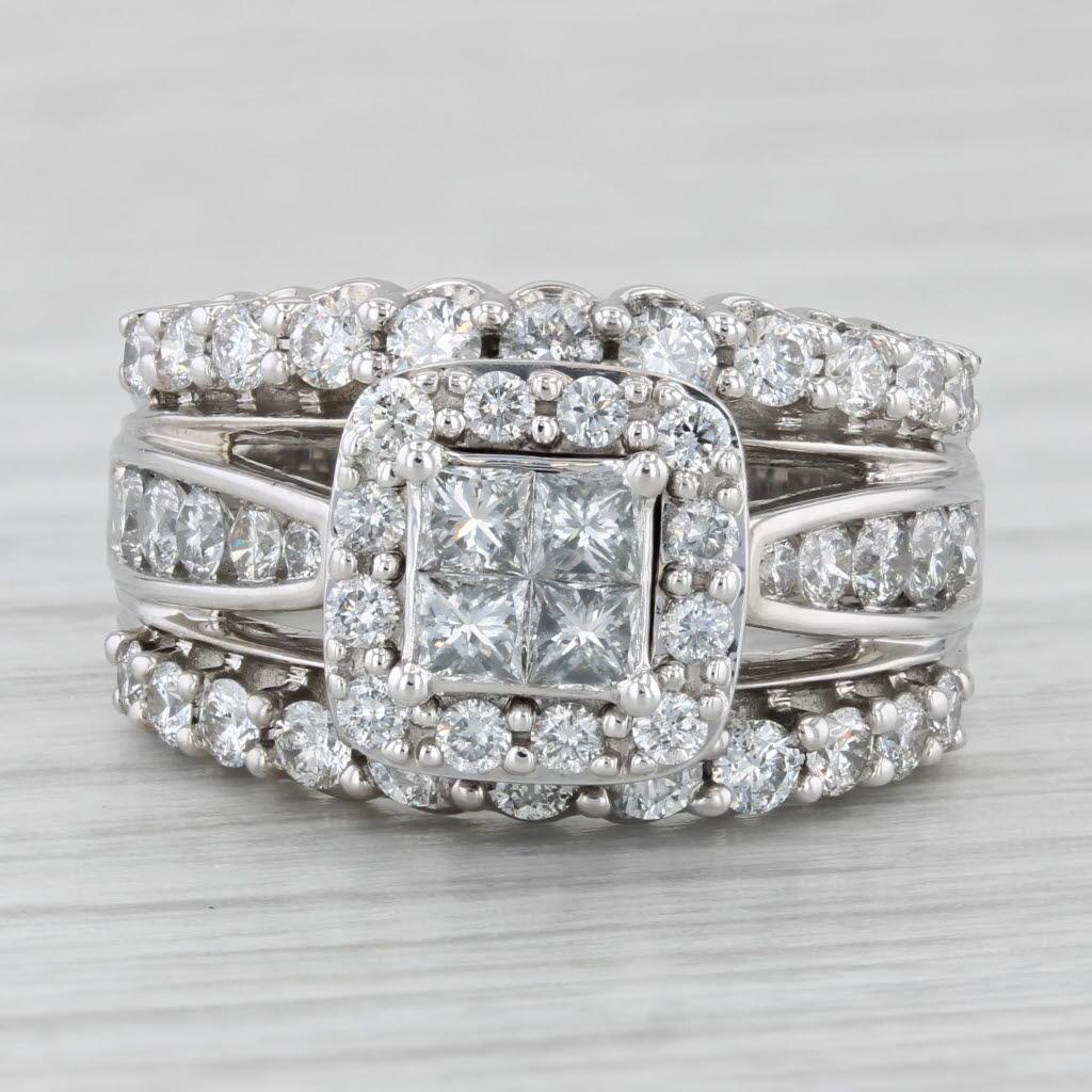 Women's 1.90ctw Diamond Cluster Halo Engagement Ring 14K White Gold Ring Sz 7 Bridal Set
