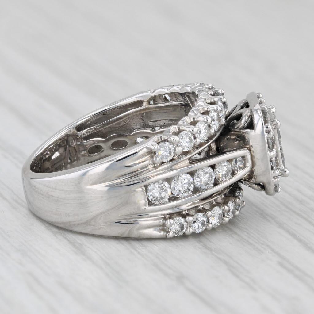 1.90ctw Diamond Cluster Halo Engagement Ring 14K White Gold Ring Sz 7 Bridal Set 2