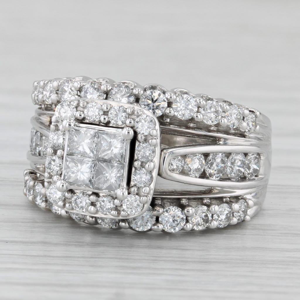 1.90ctw Diamond Cluster Halo Engagement Ring 14K White Gold Ring Sz 7 Bridal Set 3