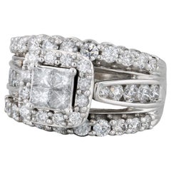 1.90ctw Diamond Cluster Halo Engagement Ring 14K White Gold Ring Sz 7 Bridal Set