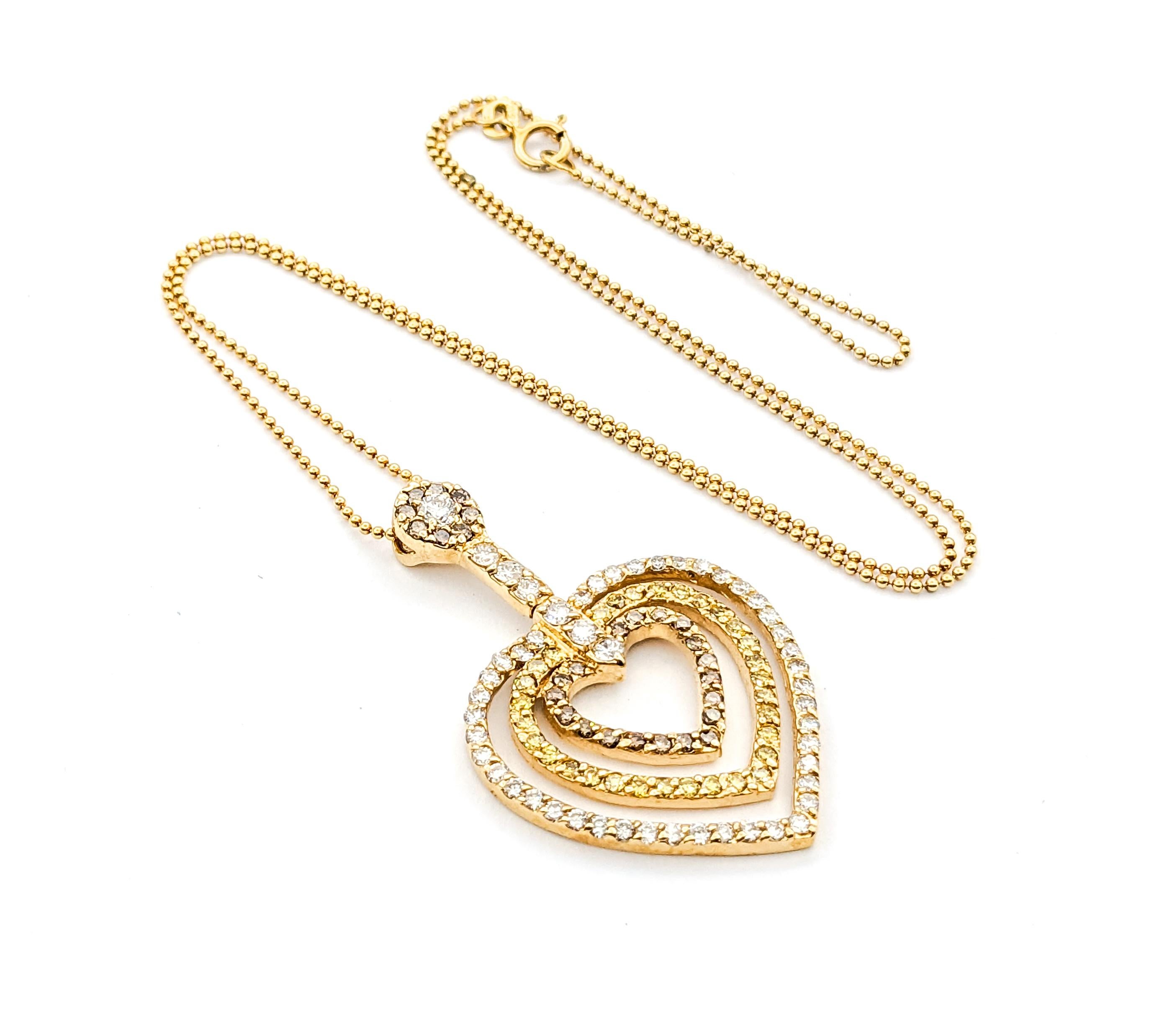 Modern 1.90ctw Diamond Heart Shaped Necklace In Yellow Gold For Sale