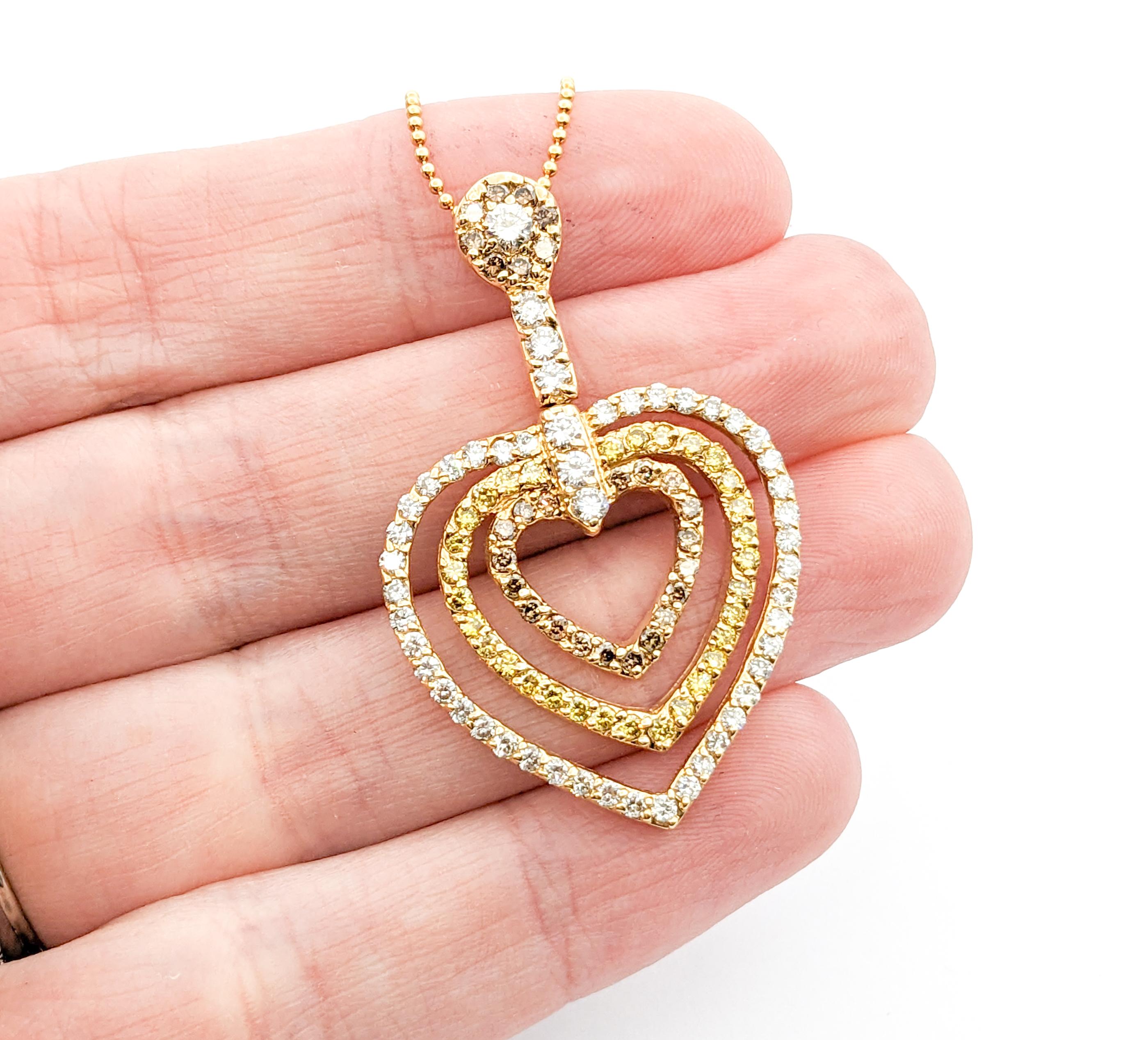 Round Cut 1.90ctw Diamond Heart Shaped Necklace In Yellow Gold For Sale