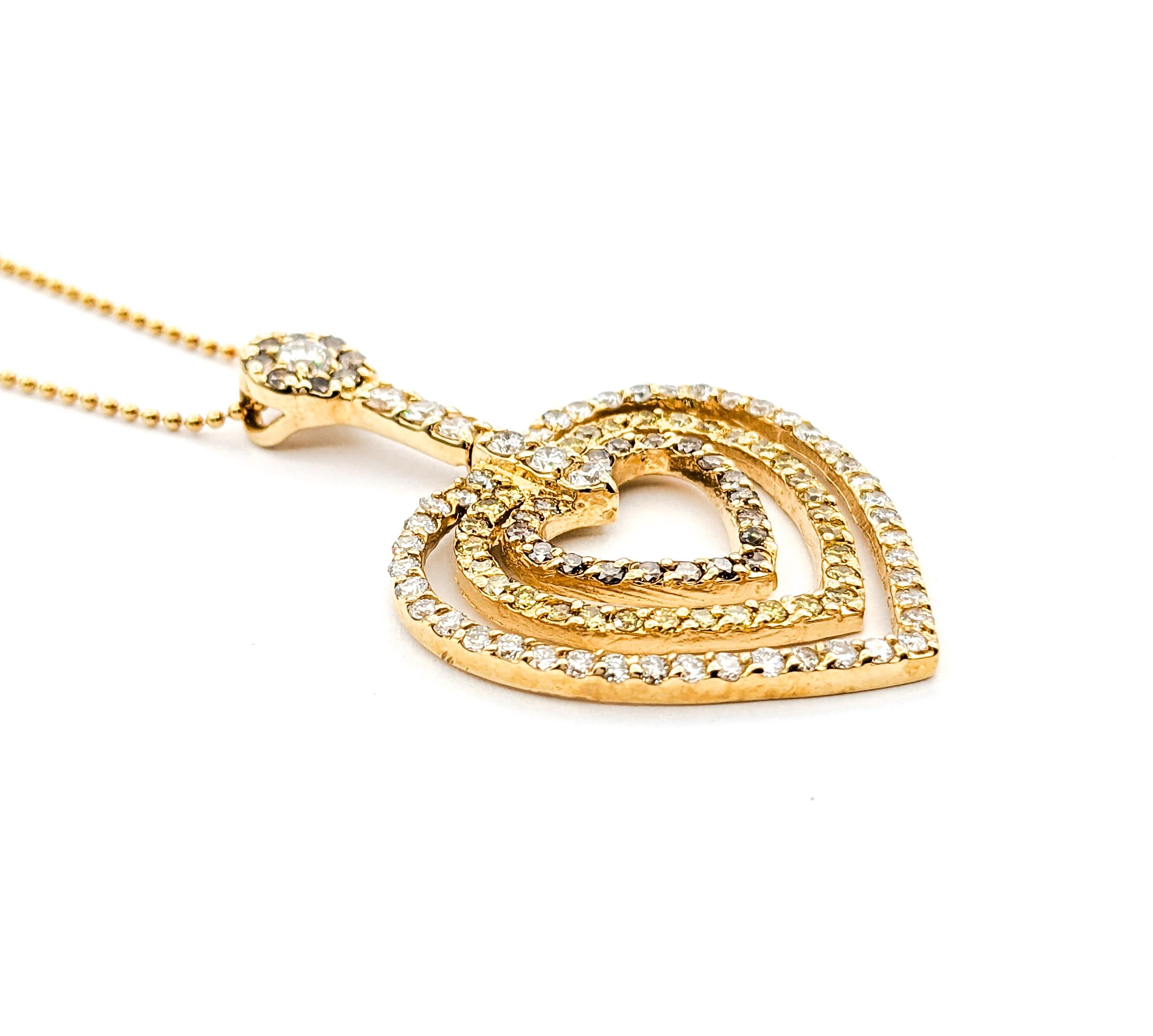 Women's 1.90ctw Diamond Heart Shaped Necklace In Yellow Gold For Sale