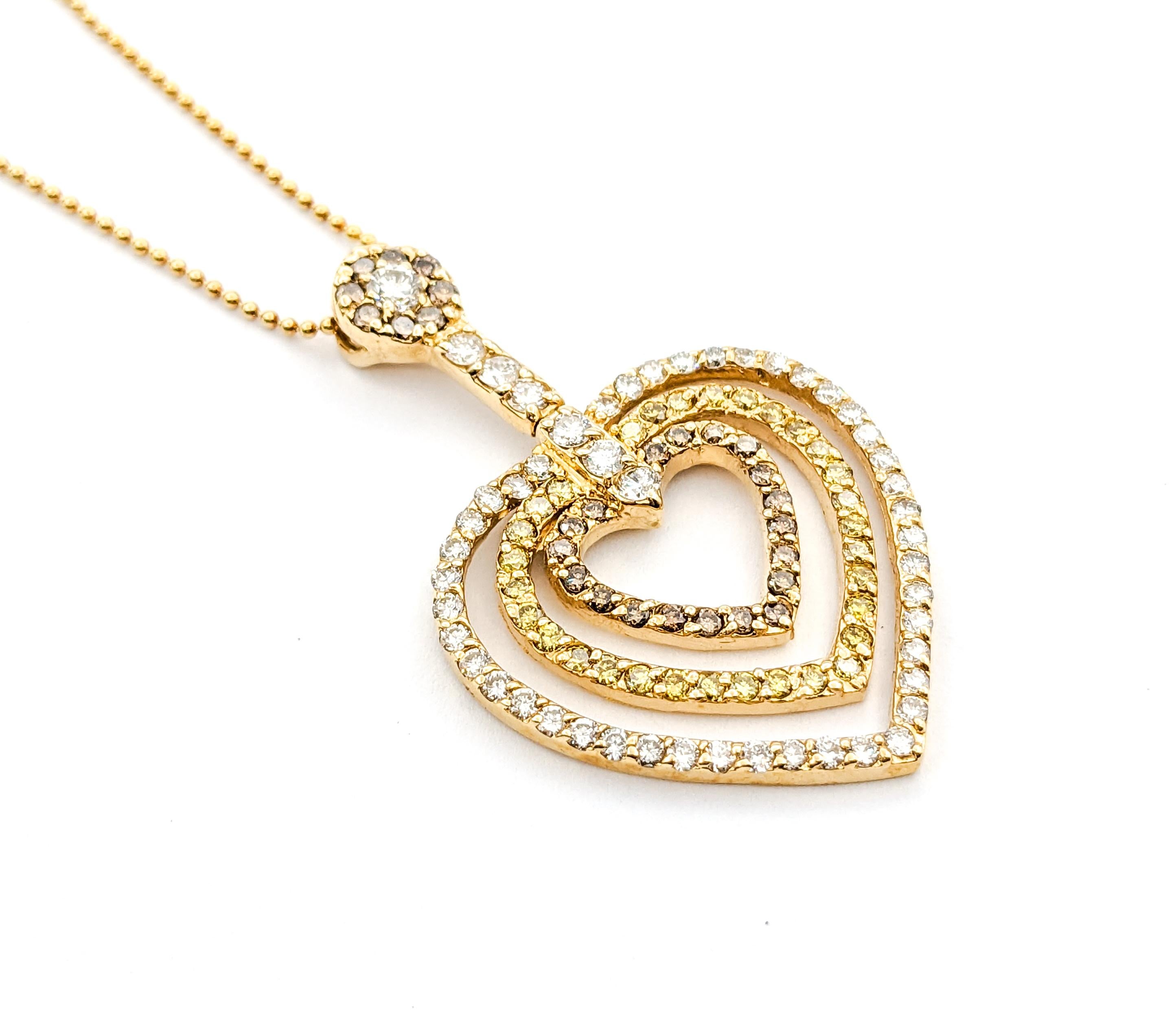 1.90ctw Diamond Heart Shaped Necklace In Yellow Gold For Sale 1