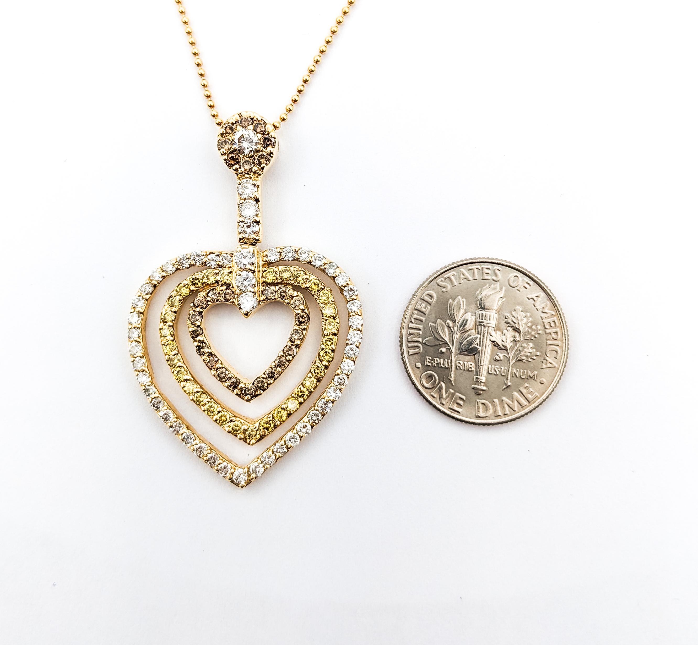 1.90ctw Diamond Heart Shaped Necklace In Yellow Gold For Sale 2