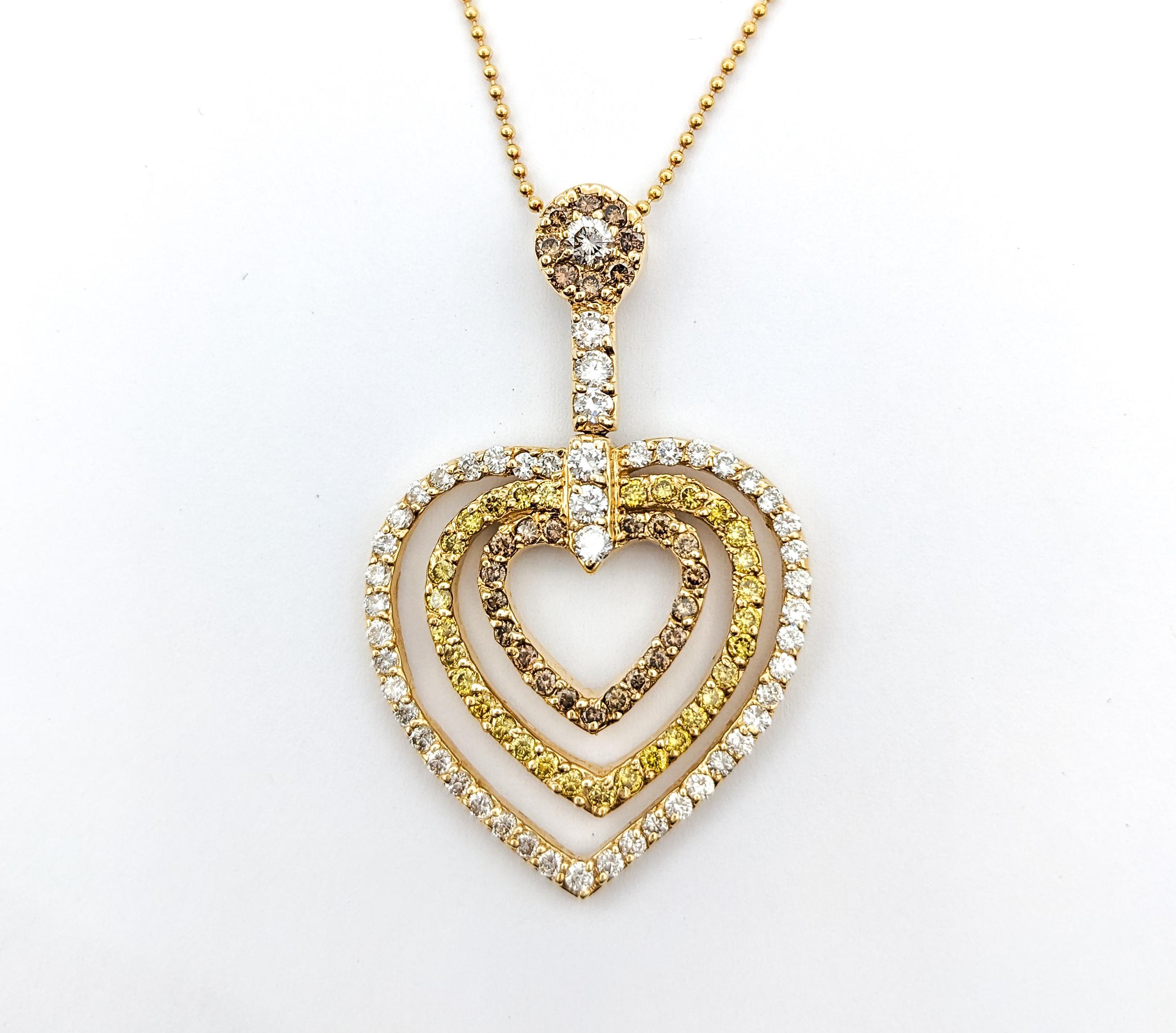 1.90ctw Diamond Heart Shaped Necklace In Yellow Gold For Sale 3