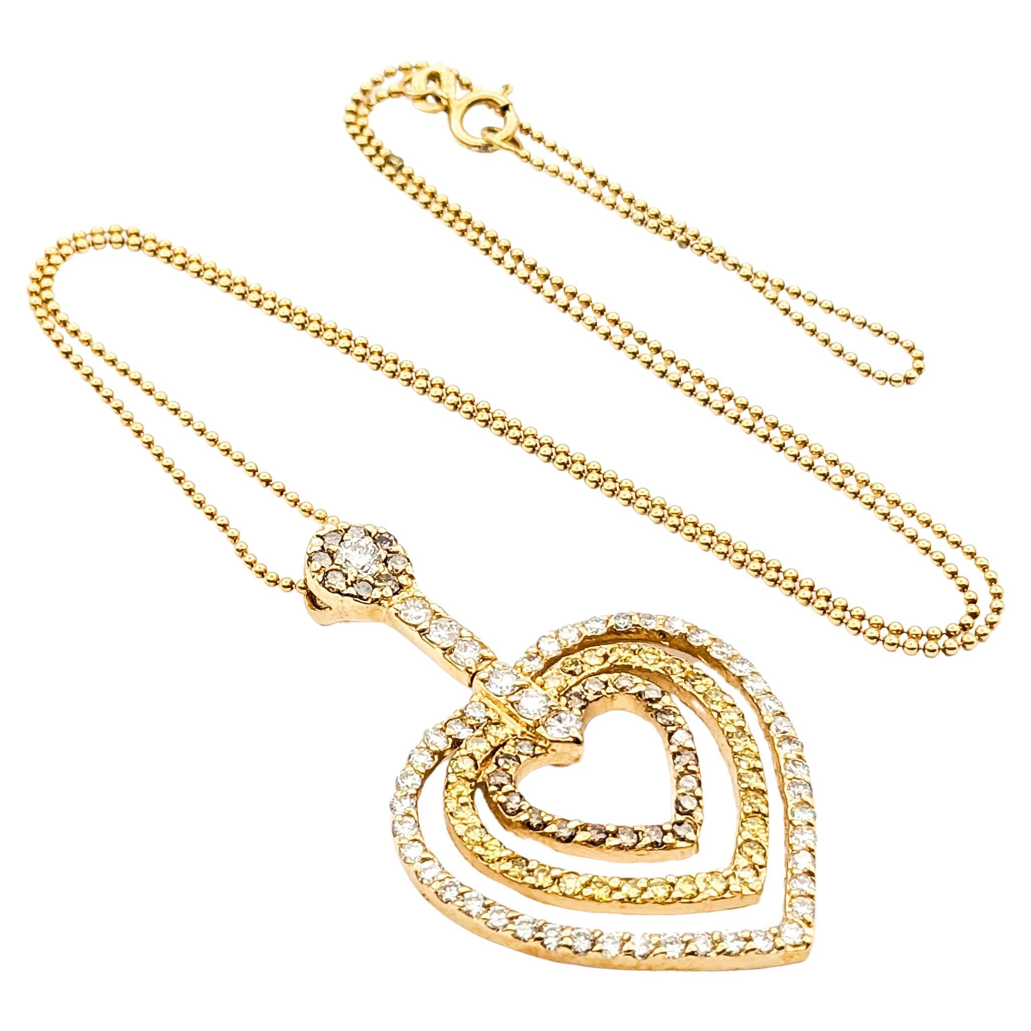 1.90ctw Diamond Heart Shaped Necklace In Yellow Gold For Sale