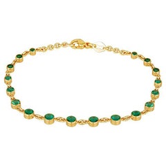 1.90ctw Graduated Round Emerald 18k Yellow Gold Bracelet
